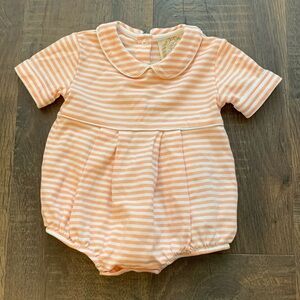 The Beaufort Bonnet Company Peach and White Striped Baby One-Piece